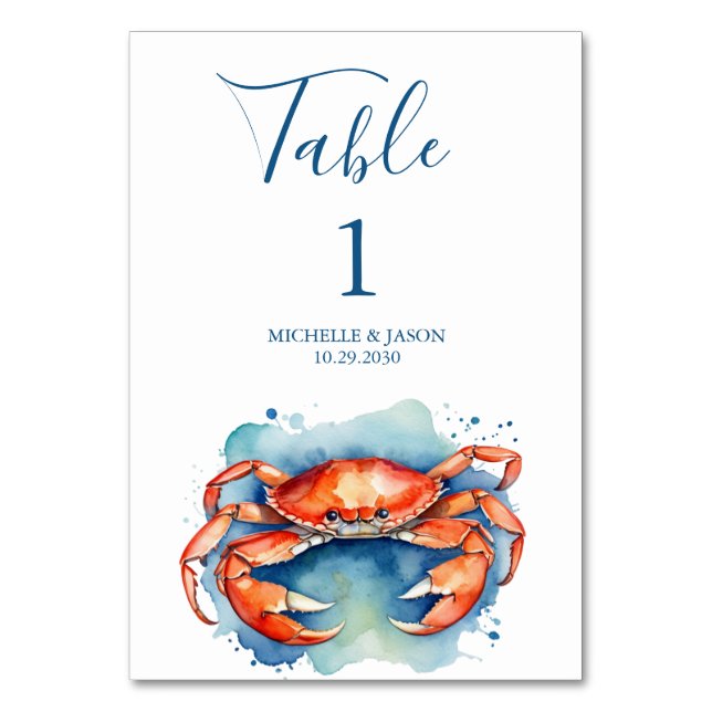 Tarjeta De Mesa Acuarela de moda Red Crab Nautical (Anverso)