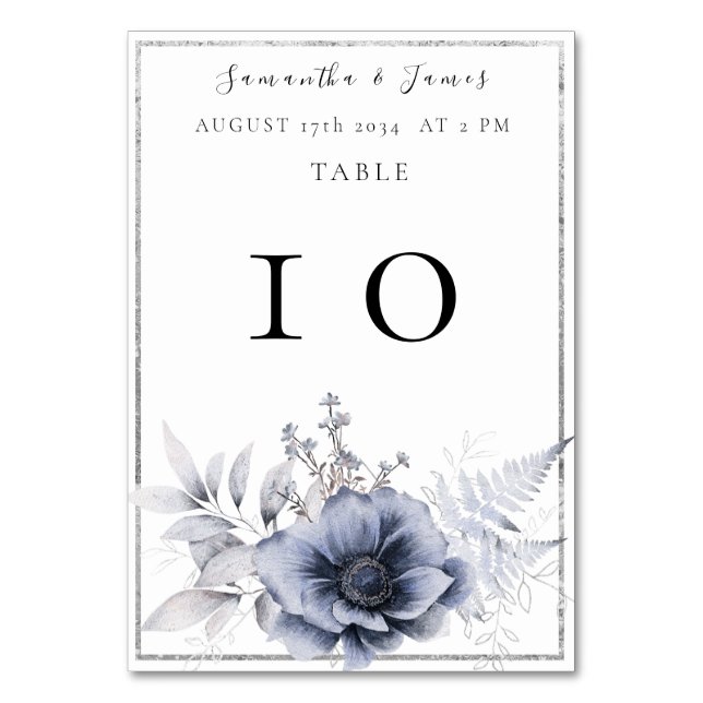 Tarjeta De Mesa Acuarela Dusty Azul Floral Bohemiana (Anverso)