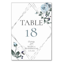 Tarjeta de mesa | Acuarela Dusty Blue Floral Silve
