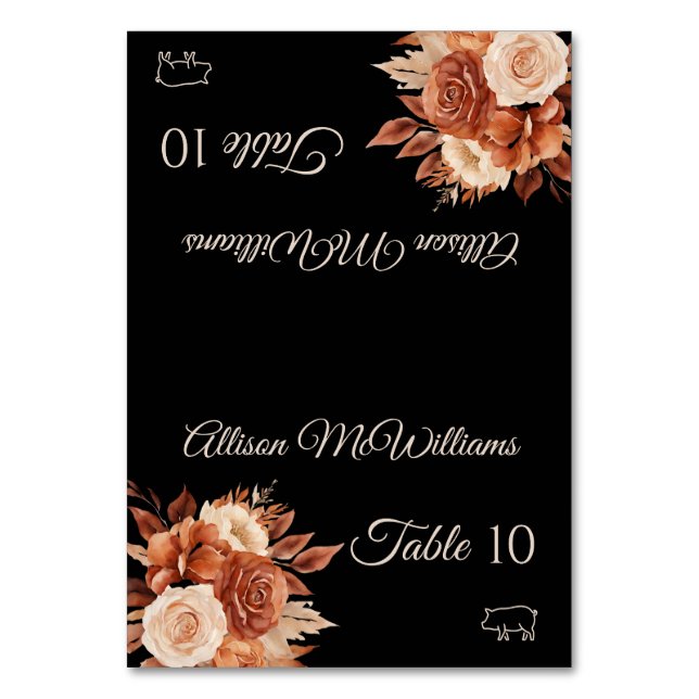 Tarjeta De Mesa Acuarela Elegancia de Otoño-Icono de cerdo- (Anverso)