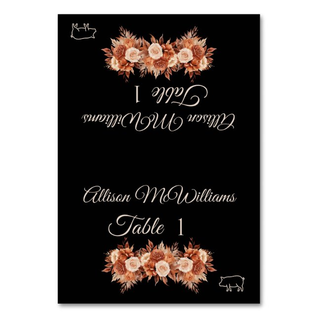 Tarjeta De Mesa Acuarela Elegancia de Otoño-Icono de cerdo- (Anverso)