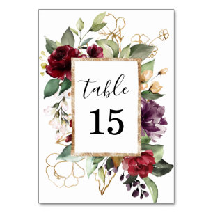 Tarjeta De Mesa Acuarela elegante oro rojo intenso floral