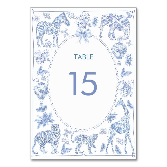Tarjeta De Mesa Acuarela Elegante Toile Safari Chinoiserie animal (Anverso)