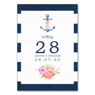 Tarjeta De Mesa Acuarela Floral Boda Náutico Número de tabla