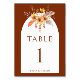 Tarjeta De Mesa Acuarela Floral Floral Terracotta Monograma Boda