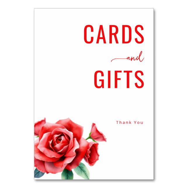 Tarjeta De Mesa Acuarela floral roja agradecida (Anverso)