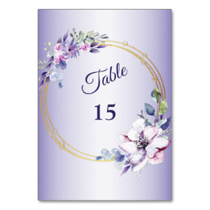 Tarjeta De Mesa Acuarela Floral rosa Geométrica Púrpura Dorada