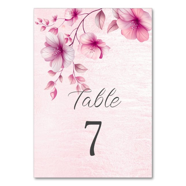 Tarjeta De Mesa Acuarela Flores rosas Número de tabla (Reverso)