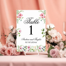 Tarjeta De Mesa Acuarela Flores silvestres número de tabla Boda