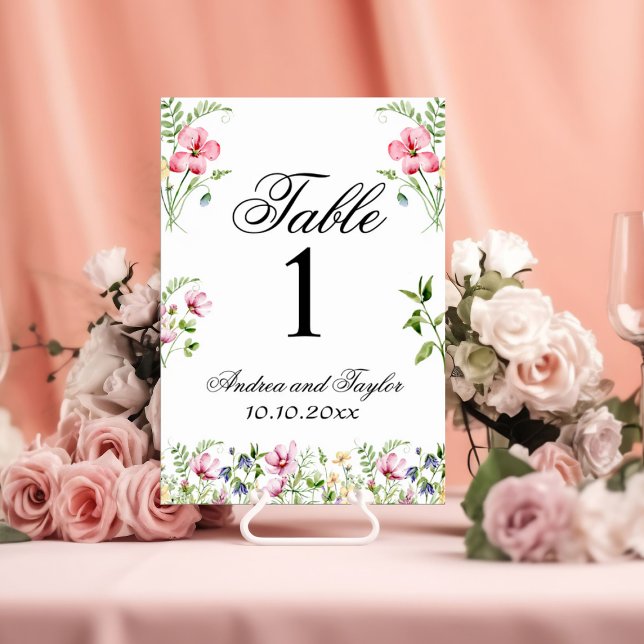 Tarjeta De Mesa Acuarela Flores silvestres número de tabla Boda (Subido por el creador)