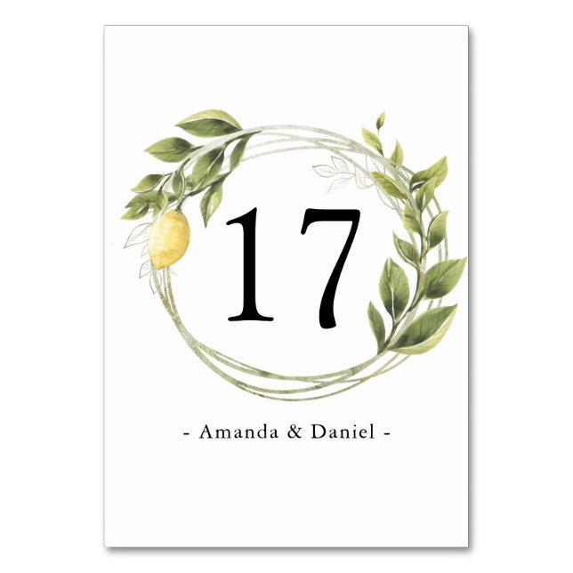 Tarjeta De Mesa Acuarela Limoncello Vegetación Floral Número de me (Anverso)