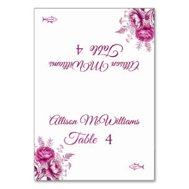 Tarjeta De Mesa Acuarela Magenta Peony-Fish Icon-Boda-