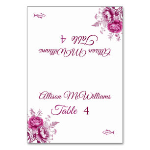 Tarjeta De Mesa Acuarela Magenta Peony-Fish Icon-Boda-