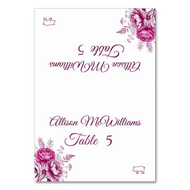 Tarjeta De Mesa Acuarela Magenta Peony-Pork Icon-Boda- (Anverso)