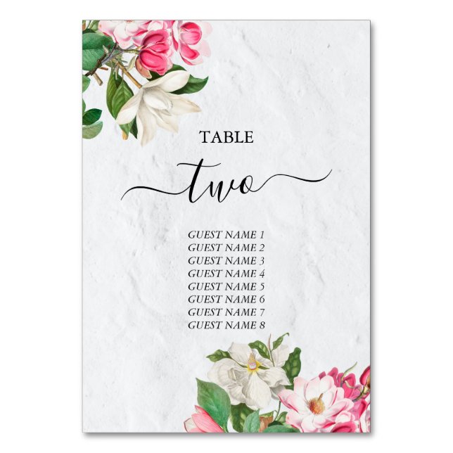 Tarjeta De Mesa Acuarela Magnolia Flores Boda Número de tabla (Anverso)