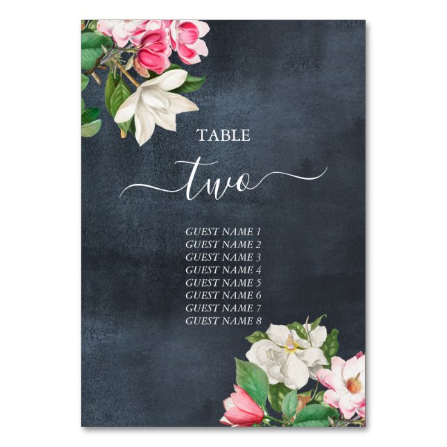 Tarjeta De Mesa Acuarela Magnolia Flores Boda Número de tabla (Anverso)