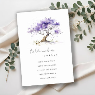 Tarjeta De Mesa Acuarela mínima Lilac Jacaranda Tree Boda
