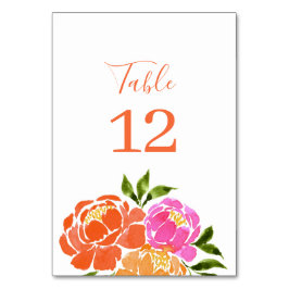 Tarjeta De Mesa Acuarela Naranja rosa caliente Floral