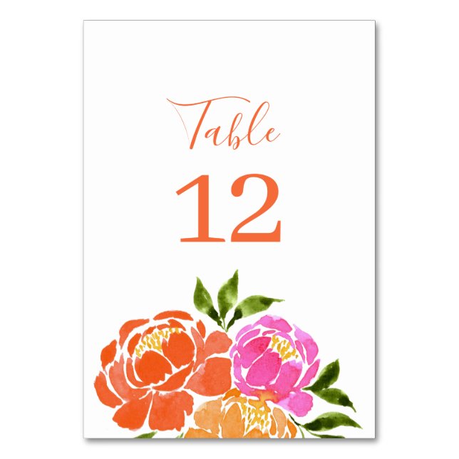 Tarjeta De Mesa Acuarela Naranja rosa caliente Floral (Anverso)