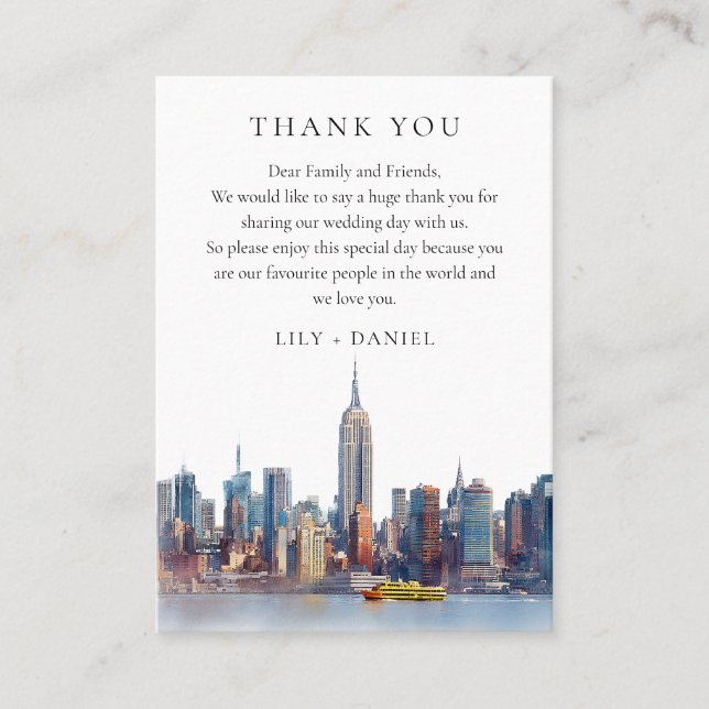 Tarjeta De Mesa Acuarela Nueva York Boda Gracias (Anverso)