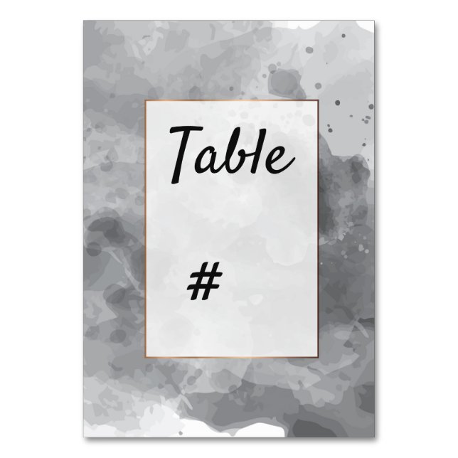 Tarjeta De Mesa Acuarela Número de tabla negro grisáceo romántico (Anverso)