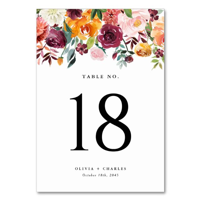 Tarjeta De Mesa Acuarela Otoño Blooms Garland Fall Wedding (Reverso)