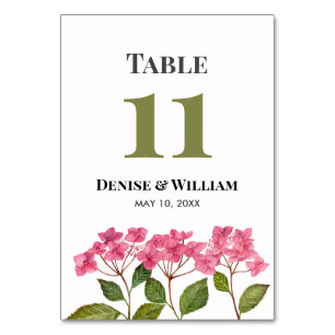 Tarjeta De Mesa Acuarela Pink Hydrangeas Lacecap Boda