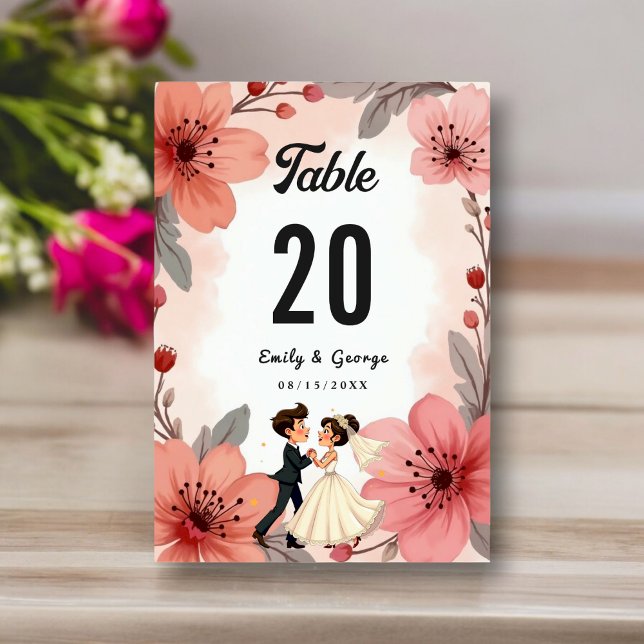 Tarjeta De Mesa Acuarela Polvorienta Novia Floral Y Boda Groom (Subido por el creador)