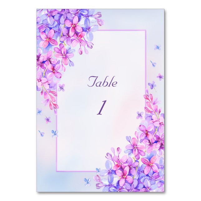 Tarjeta De Mesa Acuarela Purple Lilac Flower Table Number (Anverso)