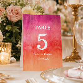 Tarjeta De Mesa Acuarela rosa caliente y naranja