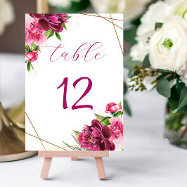 Tarjeta De Mesa Acuarela Rosa Peonies Faux Relieve metalizado dora