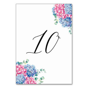 Tarjeta De Mesa Acuarela Rosas y Azules Hortensias Mesa 10