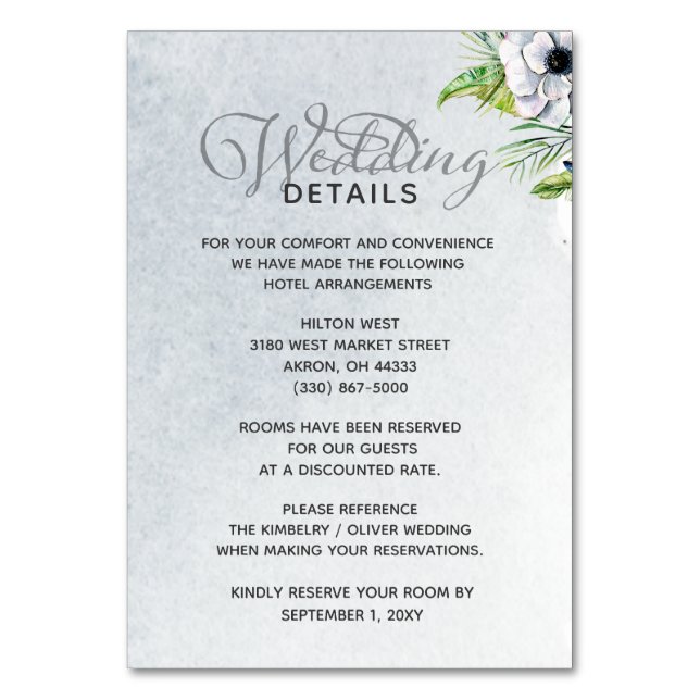 Tarjeta De Mesa Acuarela Rusa Dusty Blue Nature Boda Floral (Anverso)