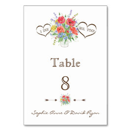 Tarjeta De Mesa Acuarela Rustica Flores salvajes Número de tabla