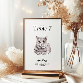 Tarjeta De Mesa Acuarela Simple Moderna de Gato de Boda