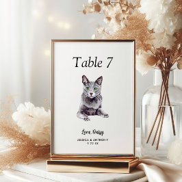 Tarjeta De Mesa Acuarela Simple Moderna de Gato de Boda