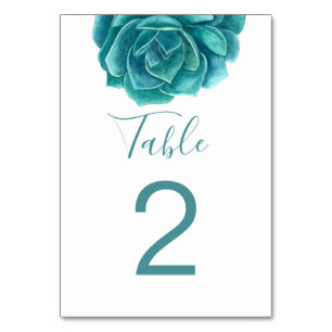 Tarjeta De Mesa Acuarela suculenta. boda de cactus verde azulado