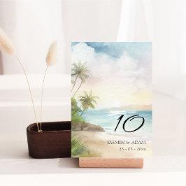 Tarjeta De Mesa Acuarela Tropical Beach Palm Trees Boda