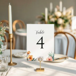 Tarjeta De Mesa Acuarela Tropical Boda Floral Número de tabla