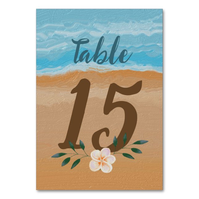 Tarjeta De Mesa Acuarela Tropical Ocean Beach Wedding (Anverso)