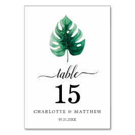 Tarjeta De Mesa Acuarela tropical simple Boda verde botánico