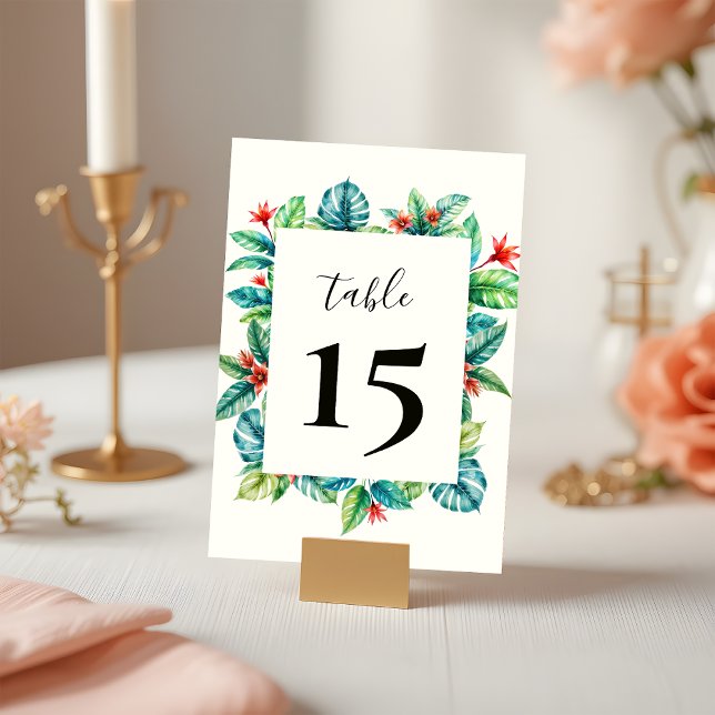 Tarjeta De Mesa Acuarela Vegetación tropical Marco Boda moderno (Subido por el creador)