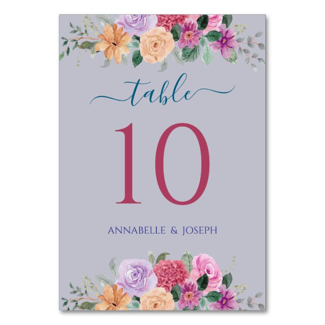 Tarjeta De Mesa acuarelas Florales Botánico Moderno Boda (Anverso)