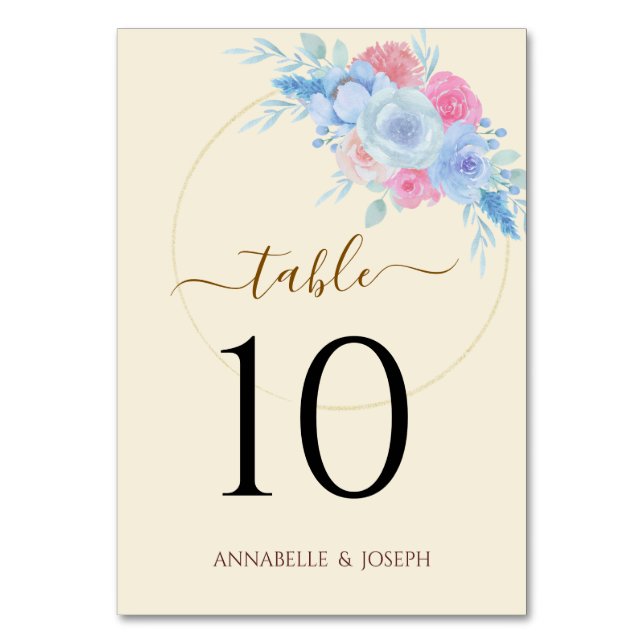 Tarjeta De Mesa acuarelas Florales Botánico Moderno Boda (Anverso)