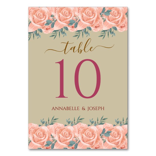 Tarjeta De Mesa acuarelas Florales Botánico Moderno Boda (Anverso)