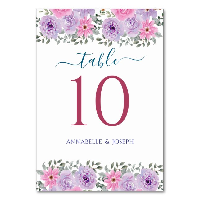 Tarjeta De Mesa acuarelas Florales Botánico Moderno Boda (Anverso)