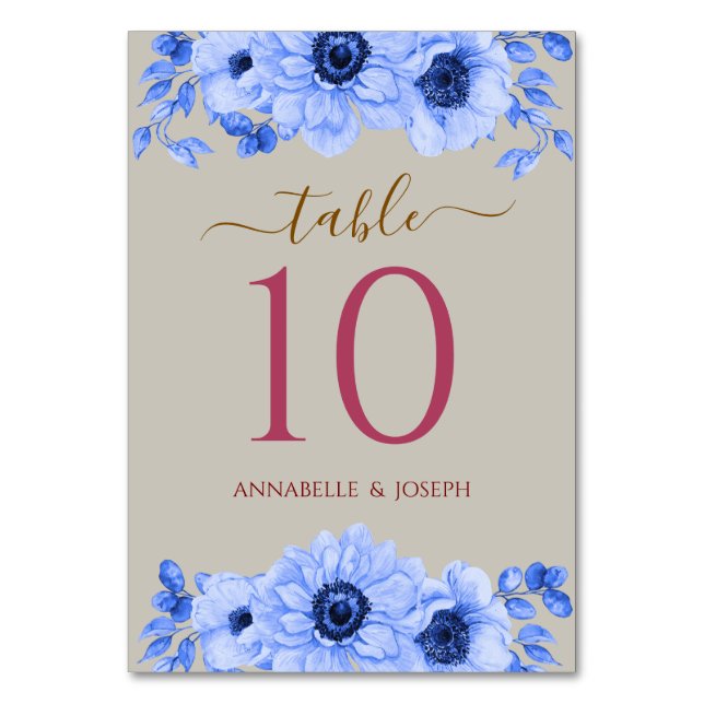 Tarjeta De Mesa acuarelas Florales Botánico Moderno Boda (Anverso)
