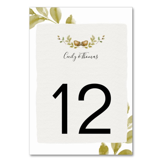 Tarjeta De Mesa Acuarelas rusas y hojas de roble | (Anverso)