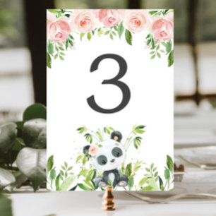 Tarjeta De Mesa Adorable Panda Pink Floral Greeneration Baby Showe