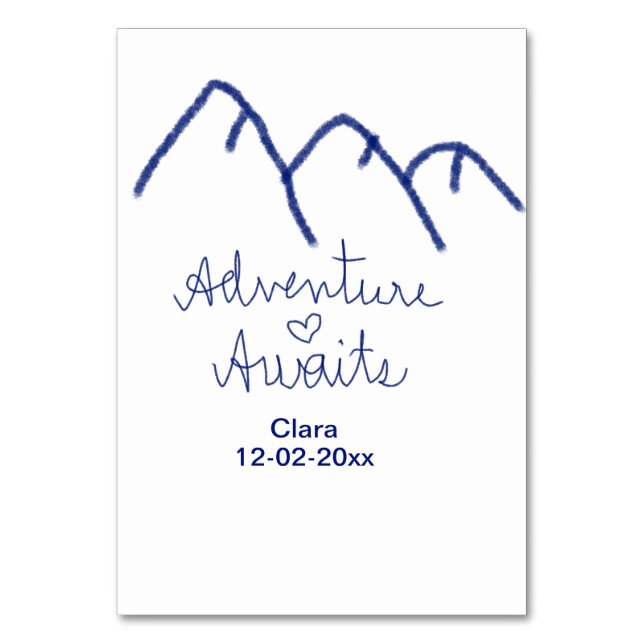Tarjeta De Mesa Adventure awath blue mountain heart add name (Anverso)